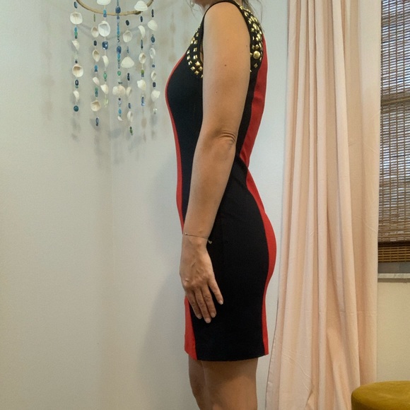 Michael Kors Dress black and red with gold studs and zipper. Size 0 worn once - Picture 5 of 10